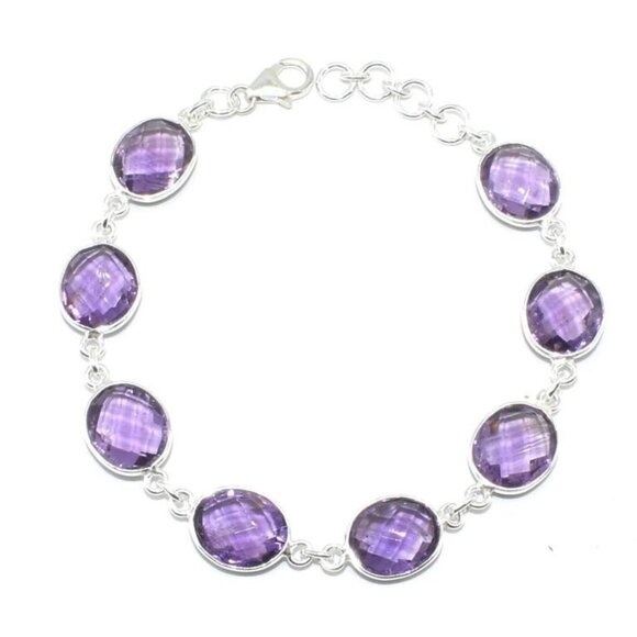 Sterling Silver Amethyst Hand Made Bracelet - Picture 1 of 3